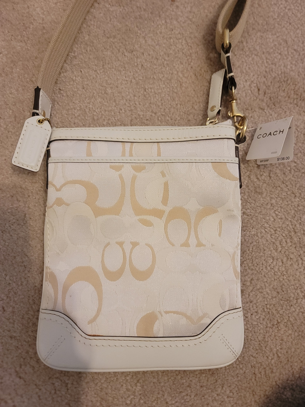 COACH White and Beige Signature Crossbody Bag